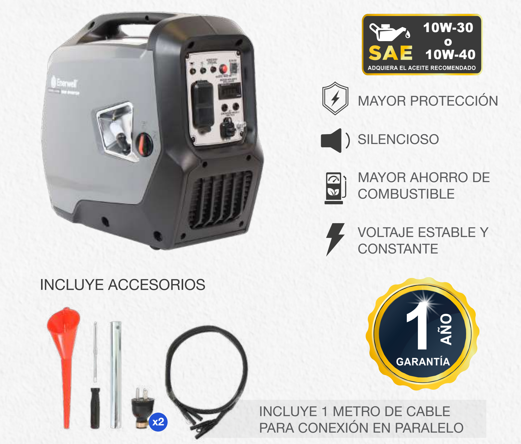 Generador portátil a gasolina Enerwell G1800I 1,8 KW 1X120Vca